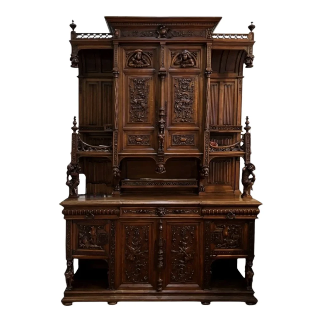 Antique French Renaissance Walnut Sideboard for estate consignment in Oakland County