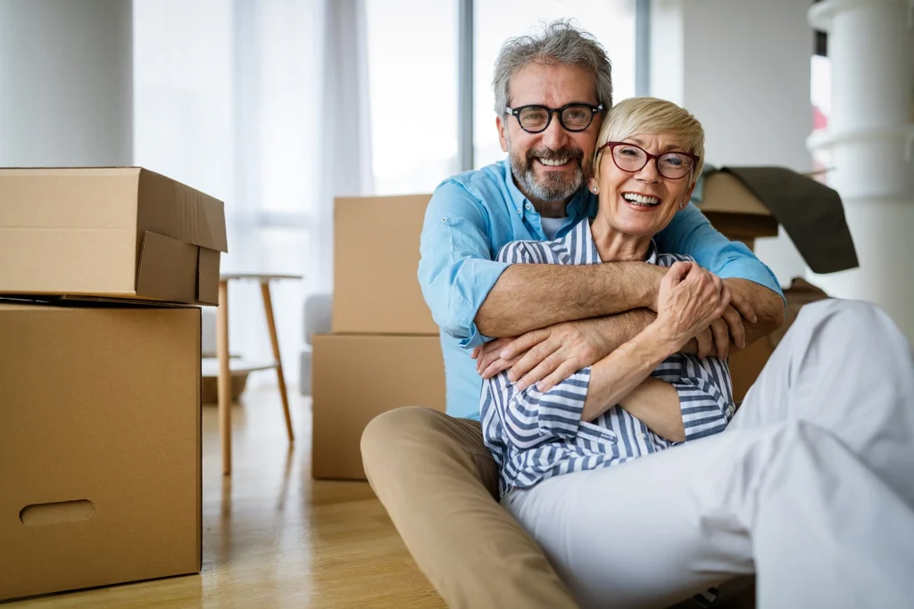Happy senior couple downsizing in Birmingham Michigan